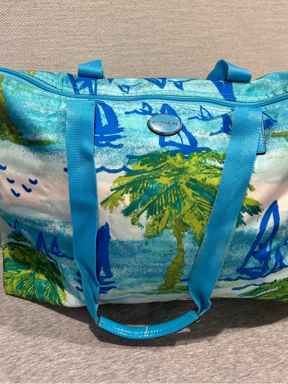 Coach Resort Palm Folding Travel Tote With Pouch / Beach bag - Picture 2 of 12